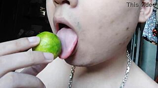 Chinese Babe Enjoys Licking During Intense Masturbation Session