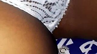 Her wet ebony pussy on bed caught my eye, couldn't wait to fuck.