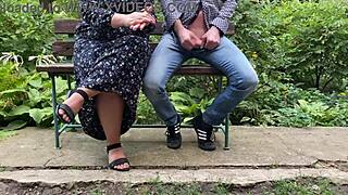 Whoa, Giving a HANDJOB OUTDOORS in the Park with My Fat Mother-in-Law!