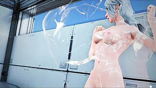 Hey, check Valkyrie soaking in the bath, uncensored 3D hentai at 4K