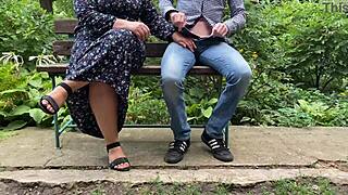 Whoa, Giving a HANDJOB OUTDOORS in the Park with My Fat Mother-in-Law!