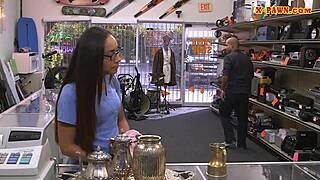 amateur brunette babe with glasses gets drilled hard at pawnshop