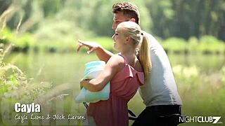 Small tit blonde Cayla Lions enjoys outdoor activities