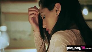 Classy Brunette Slim Babe Fingers Her Big Tits And Pussy While Masturbating In Sexy Lingerie