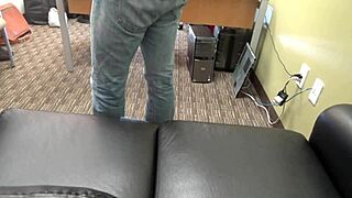 Naked Office Babe Ripped Clothes for Backstage Blowjob Creampie