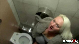 OMG, British blonde pissing in public with perky shaved body!