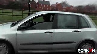 OMG, British blonde pissing in public with perky shaved body!