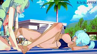 Saint-Germain and Cagliostro dive into intense lesbian play with futanari sex in Symphogear hentai.