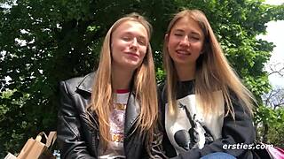 Real amateur lesbian couple from Ersties worship hot bodies with deep nipple sucking and fingering.