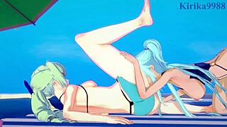 Saint-Germain and Cagliostro dive into intense lesbian play with futanari sex in Symphogear hentai.