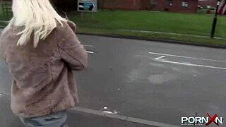 OMG, British blonde pissing in public with perky shaved body!