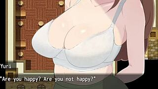 Blonde hentai girl gets cum on thighs at outdoor ranch