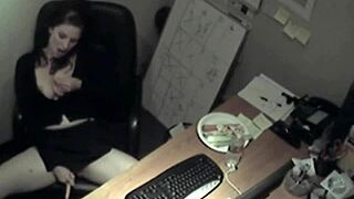 horny secretary rubbing her big tits and fingering pussy at work 😏
