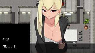 Blonde hentai girl gets cum on thighs at outdoor ranch