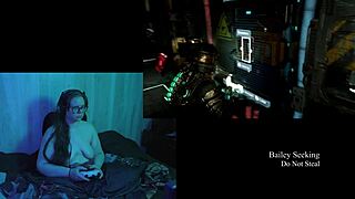 naked brunette plays dead space part 5 with big natural tits exposed