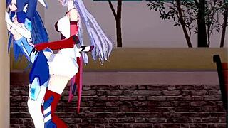 Tsubasa, Maria, and Chris in intense lesbian futanari action