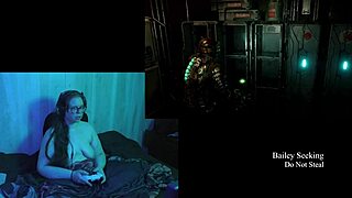 naked brunette plays dead space part 5 with big natural tits exposed