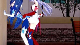 Tsubasa, Maria, and Chris in intense lesbian futanari action