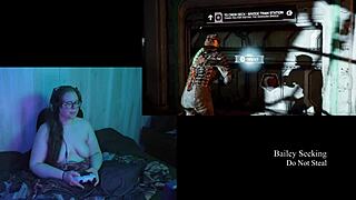 naked brunette plays dead space part 5 with big natural tits exposed
