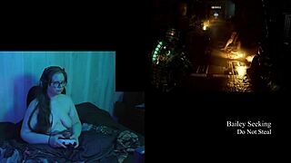 naked brunette plays dead space part 5 with big natural tits exposed