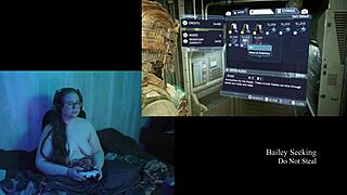naked brunette plays dead space part 5 with big natural tits exposed