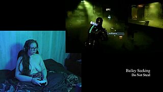 naked brunette plays dead space part 5 with big natural tits exposed