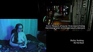naked brunette plays dead space part 5 with big natural tits exposed