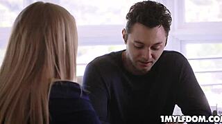 Busty milf cums hard on the studs shaft as he pumps hard from behind!