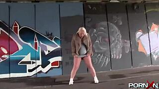 Does Mature Blonde Flash Tits On Street Or Just Piss Publicly?