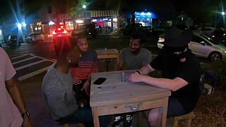 Goth girl with piercing bends over for group creampie during spring break holiday