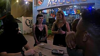 Goth girl with piercing bends over for group creampie during spring break holiday