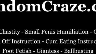 Mistress dominates slave with ball kicking and cum in POV.