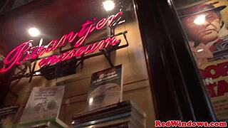 Redlight Eurobabe strokes herself after intense tourist banging