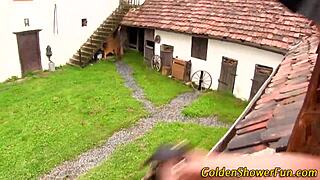 Jizz FACED whore caught peeing outdoors in high def.