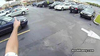 Perky Blonde Amateur Paid for Public Blowjob in Outdoor Scene. Homemade Action Unfolds