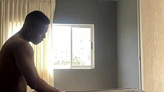 I sneak bathroom fun with best friend while boyfriend's away.