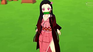 innocent nezuko chan struggles to control urges with you in demon slayer