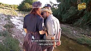 River bitch parody with two sluts and cops in threesome cumshot