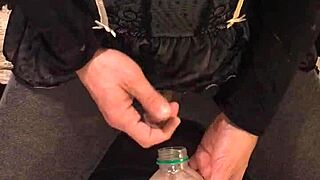 Golden piss flowing wild from dirty old drunk now!