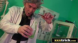 Mad Scientist Fucks His Stunning Brunette Creation Lady Bug in Wild Hardcore Parody Scene