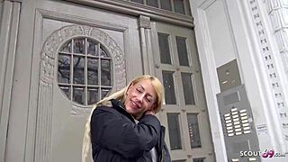 German scout picks up Berlin fitness model Sandy for street casting fuck!