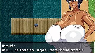 Tanned Girl Natsuki in Hentai Game Ep 1 Flashes Huge Tits to Help Captain Jerk Off