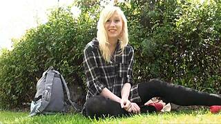 blonde babe flashing and masturbating in public park daringly