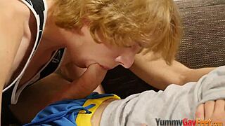 Teen twink massages feet expertly with footjob