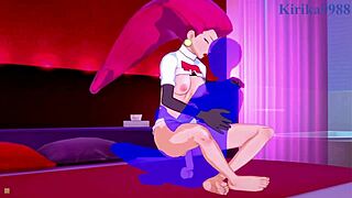Lillie and Jessie Musashi intense sex in Pokemon hentai with creampie.