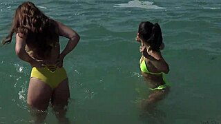 Trio having a quickie on the beach with wild energy