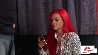 redhead british voyeur teases a guy with jerking moves in secret