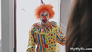 i'm the horny housewife riding that clown's big cock so hard