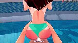 Anzu Mazaki fucking hard on the pool for Yu-Gi-Oh ahegao step bikini Tea Gardner full Fantasyking3.