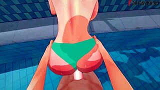 Anzu Mazaki fucking hard on the pool for Yu-Gi-Oh ahegao step bikini Tea Gardner full Fantasyking3.